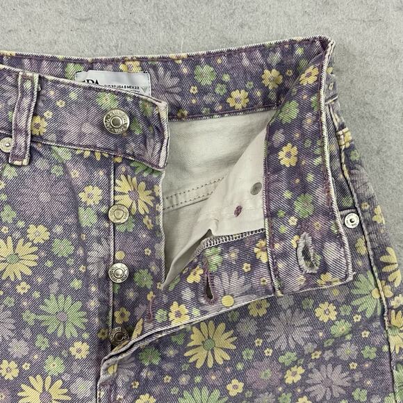 ZARA EU 32 US 0 Floral Daisy Denim Shorts High Rise Retro Summer Vibe - Picture 8 of 10